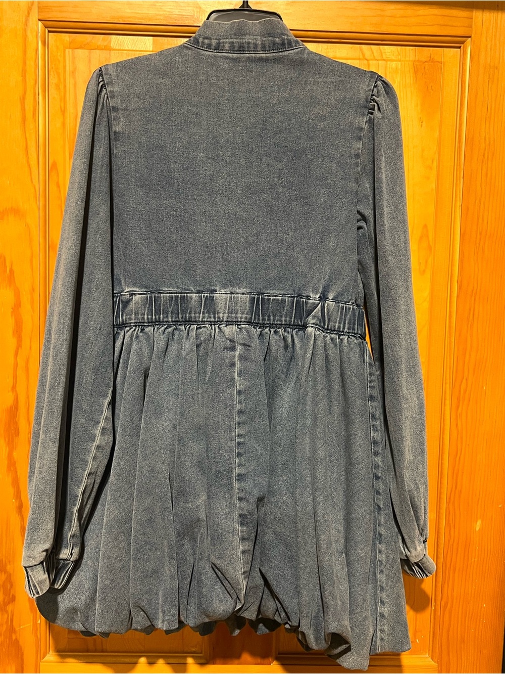 AKIRA Washed Blue Denim paper bag Bubble Mini Dress with Front Zip and - Picture 4 of 7